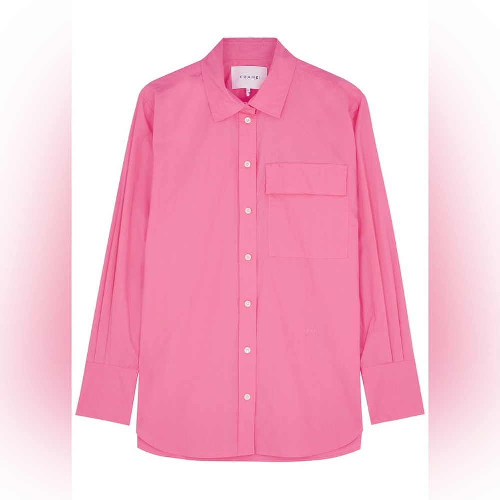FRAME The Oversized Vacation Organic Cotton Shirt Bright Pink - Picture 4 of 15